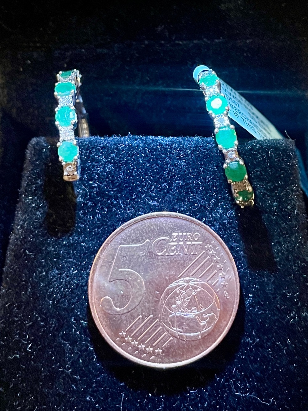 Effy Sterling Silver Diamond, Natural Emerald Hoop Earrings. NWT. Lovely! - Picture 6 of 7